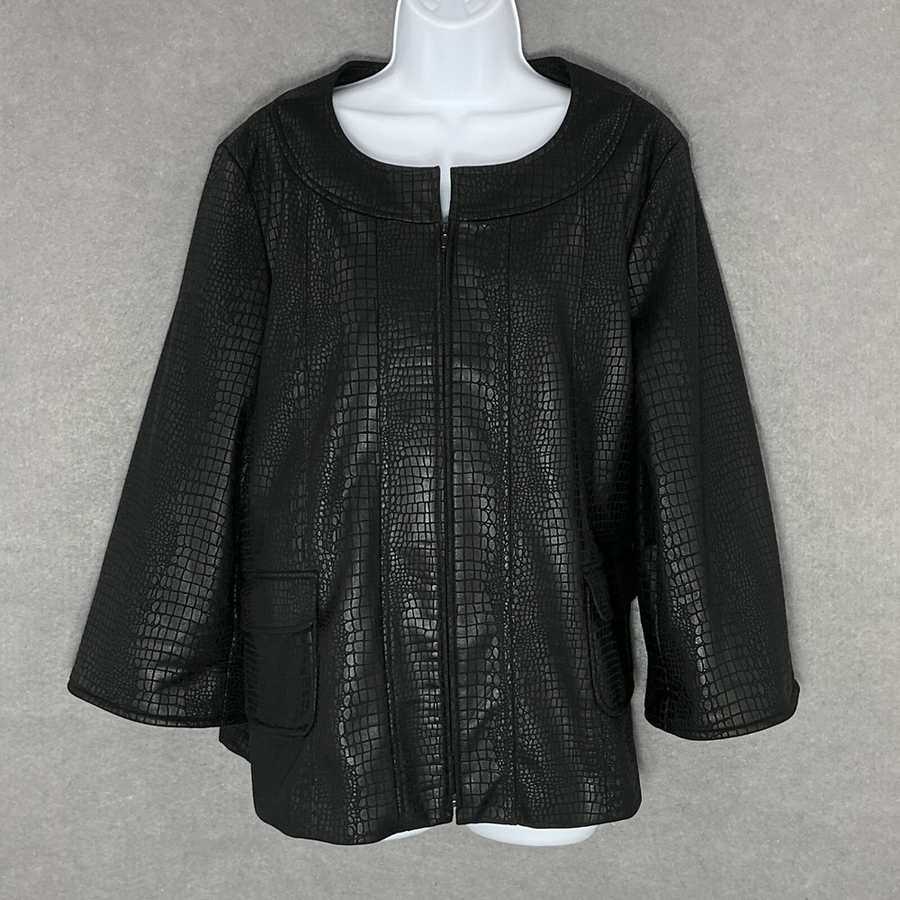 Susan Graver Jacket Women's Size Large Black‎ Full Zip Lined Snakeskin Design